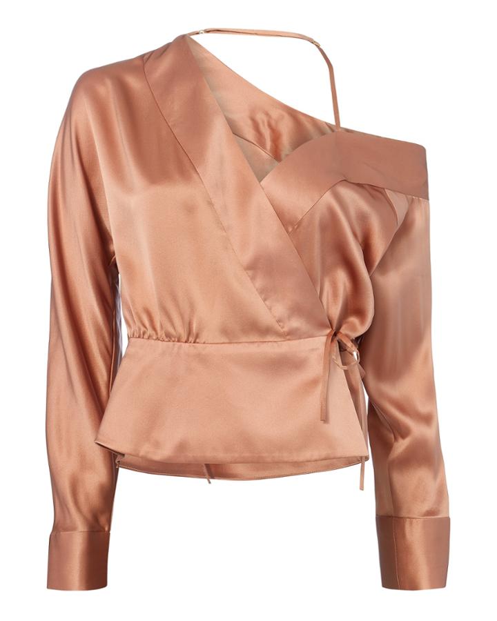 Michelle Mason Cold Shoulder Wrap Top Blush Zero