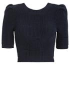 Cushnie Et Ochs Cushnie Pleated Sleeve Knit Crop Top Navy M