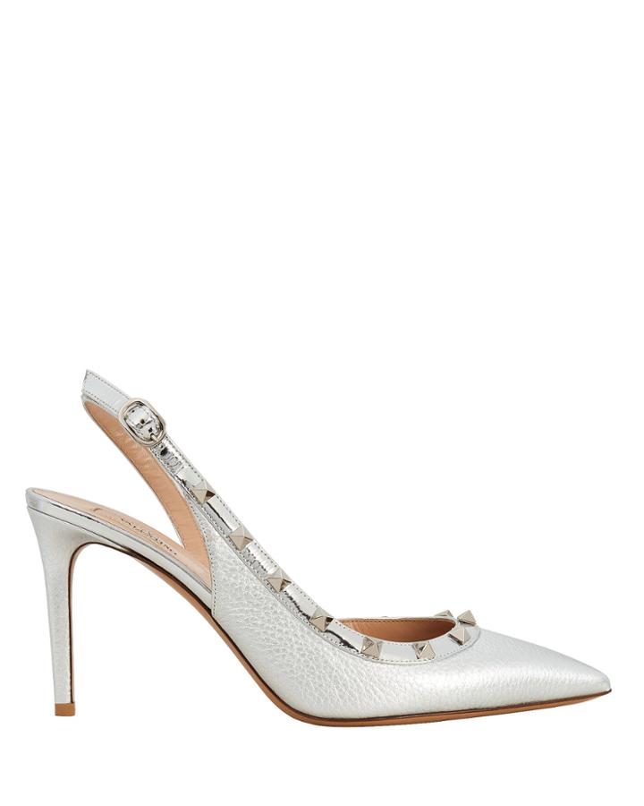 Valentino Rockstud Silver Slingback Pumps Silver 37