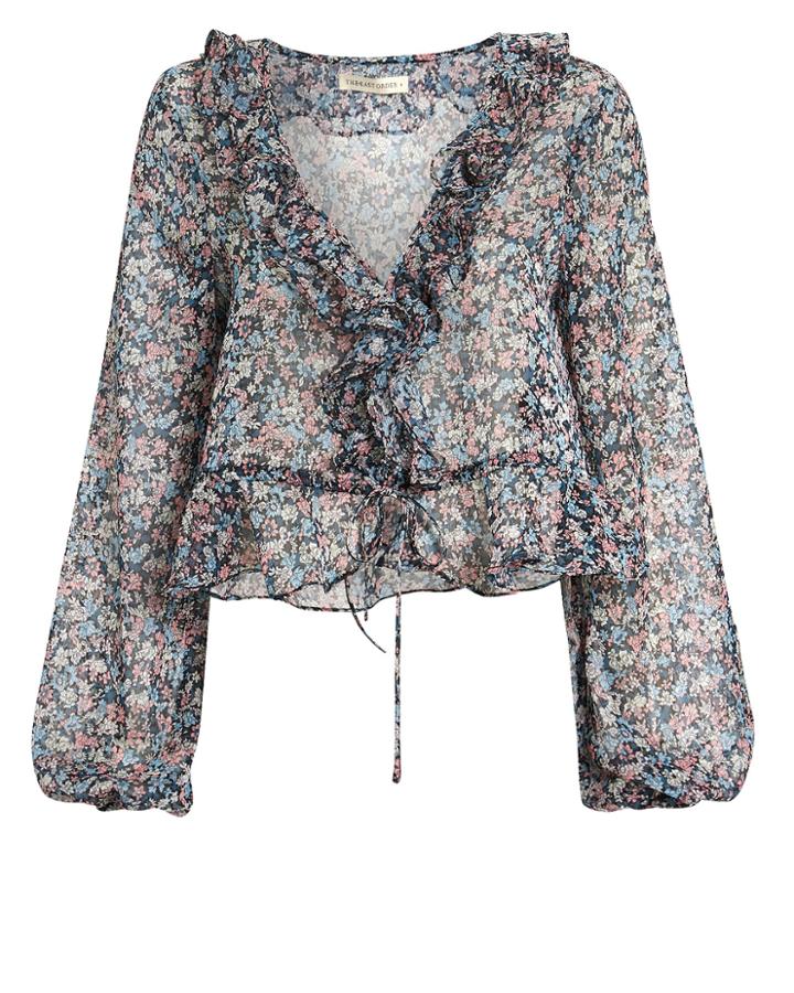 The East Order Cece Ruffle Top Blue Floral M