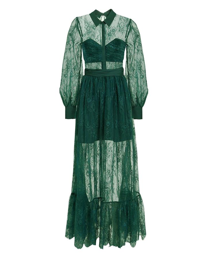 Self-portrait Floral Fine Lace Maxi Dress Green 6
