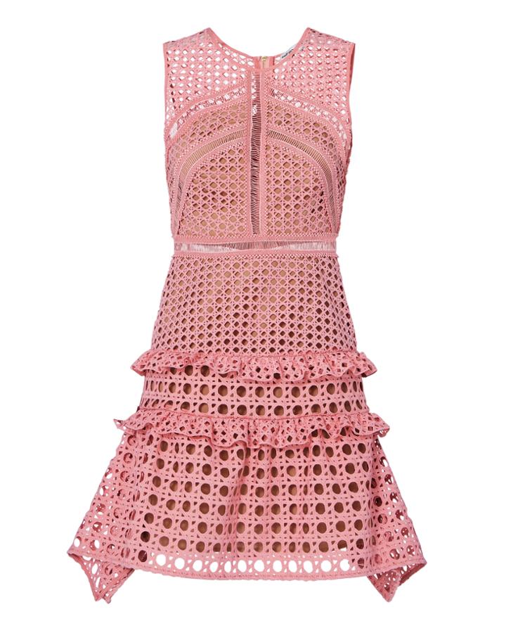 Self-portrait Crosshatch Frill Mini Dress Pink Zero