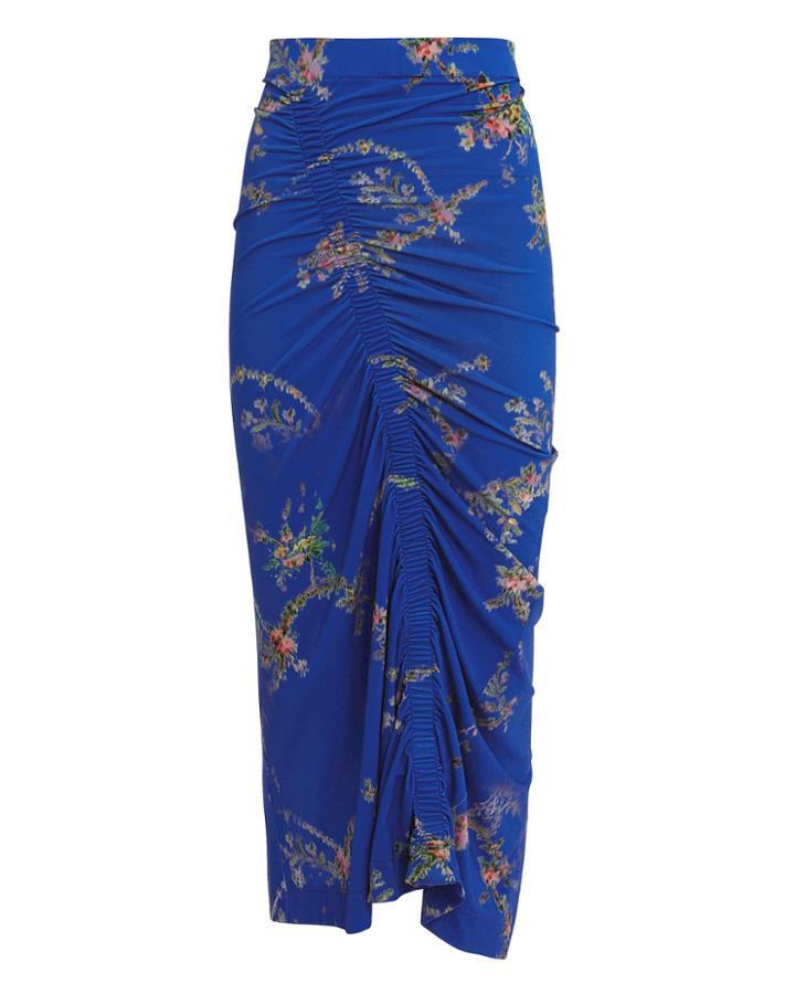 Preen By Thornton Bregazzi Tracy Ruched Midi Skirt Blue/floral P