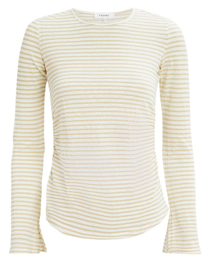 Frame Bell Sleeve Striped Top White/beige M