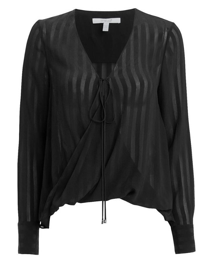 Derek Lam 10 Crosby Silk Drape Front Blouse Black 4
