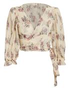 Love Shack Fancy Loveshackfancy Domino Floral Wrap Top Ivory Floral P