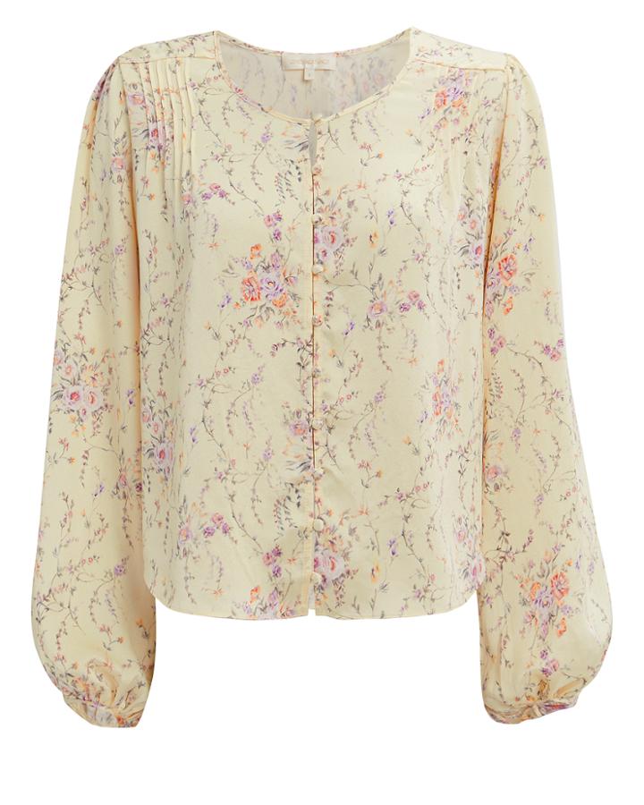 Love Shack Fancy Loveshackfancy Talia Buttoned Silk Blouse Biscuit/floral S