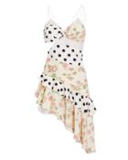 For Love & Lemons Butterscotch Assymetric Tank Midi Dress Floral/polka Dot S