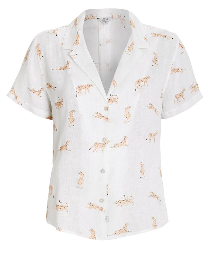Rails Zuma Linen-blend Top White/cat Print P