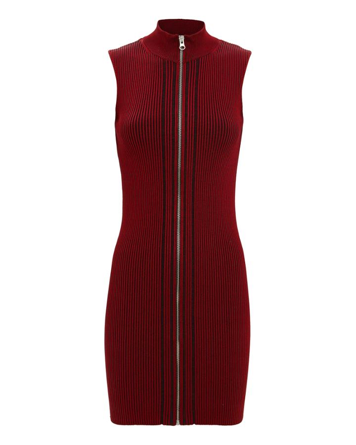 Mcq By Alexander Mcqueen Zip Ribbed Mini Dress Red-drk L