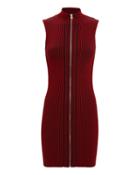Mcq By Alexander Mcqueen Zip Ribbed Mini Dress Red-drk L