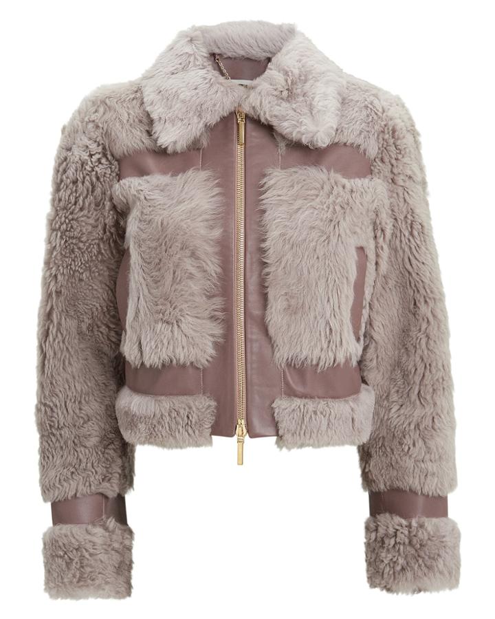 Zimmermann Fleeting Shearling Cropped Jacket Taupe/brown Zero