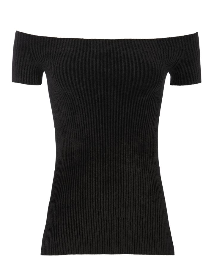 Helmut Lang Off Shoulder Ribbed Tee Black S