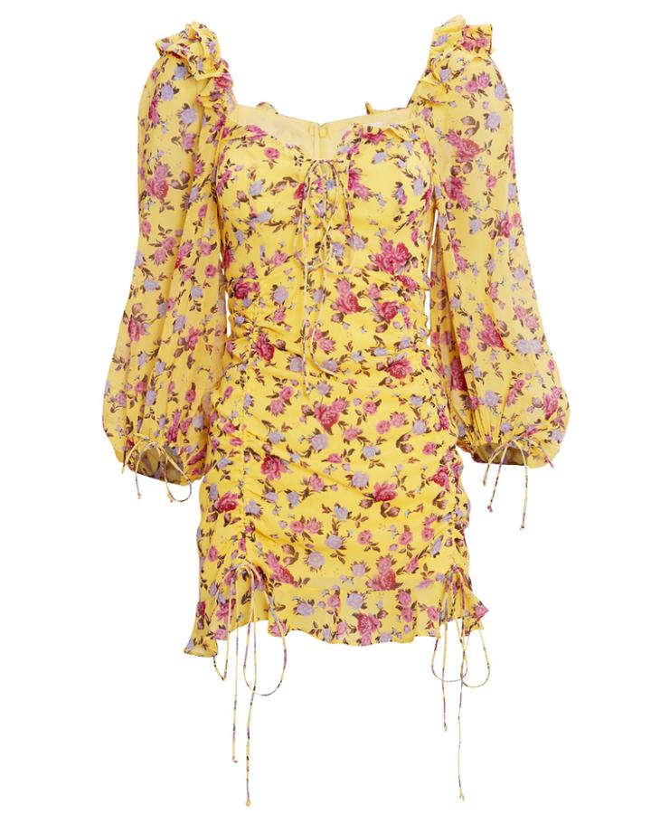 For Love & Lemons Beaumont Mini Dress Yellow/floral P