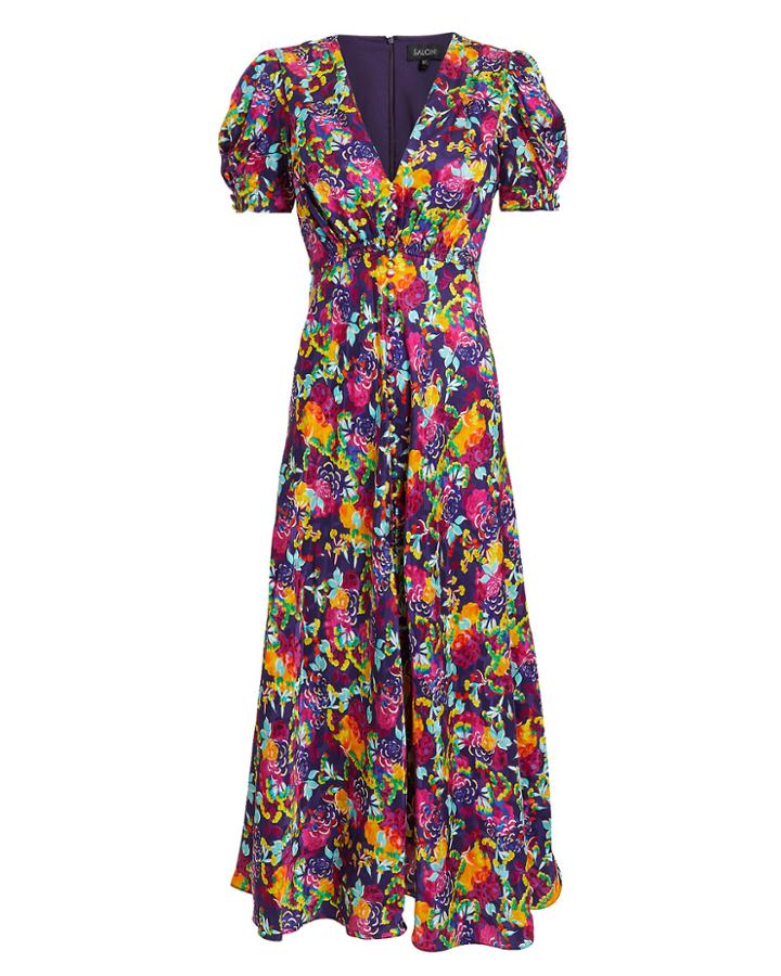 Saloni London Saloni Camellia Midi Dress Purple/floral Zero