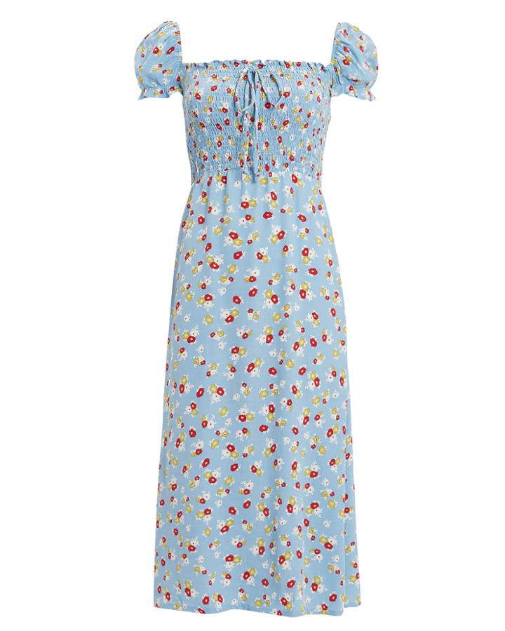 Faithfull The Brand Jasmine Floral Print Midi Dress Light Blue/floral S
