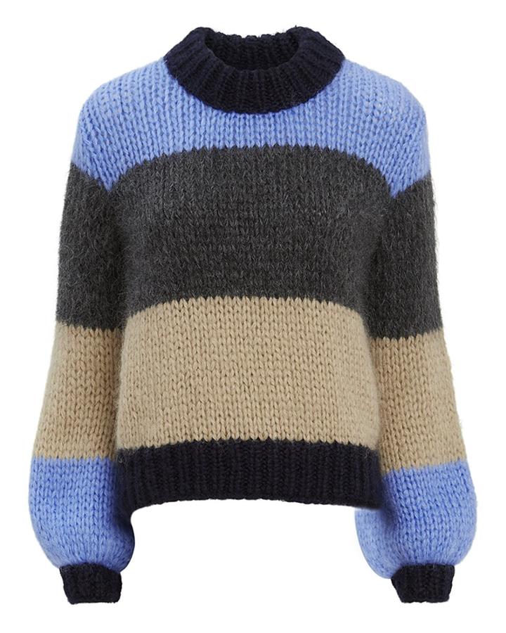 Ganni Julliard Colorblock Blue Striped Sweater Multi S