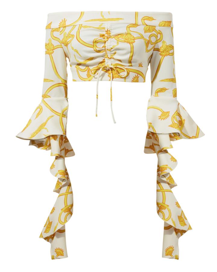 Ellery High Noon Ruched Crop Top White 8