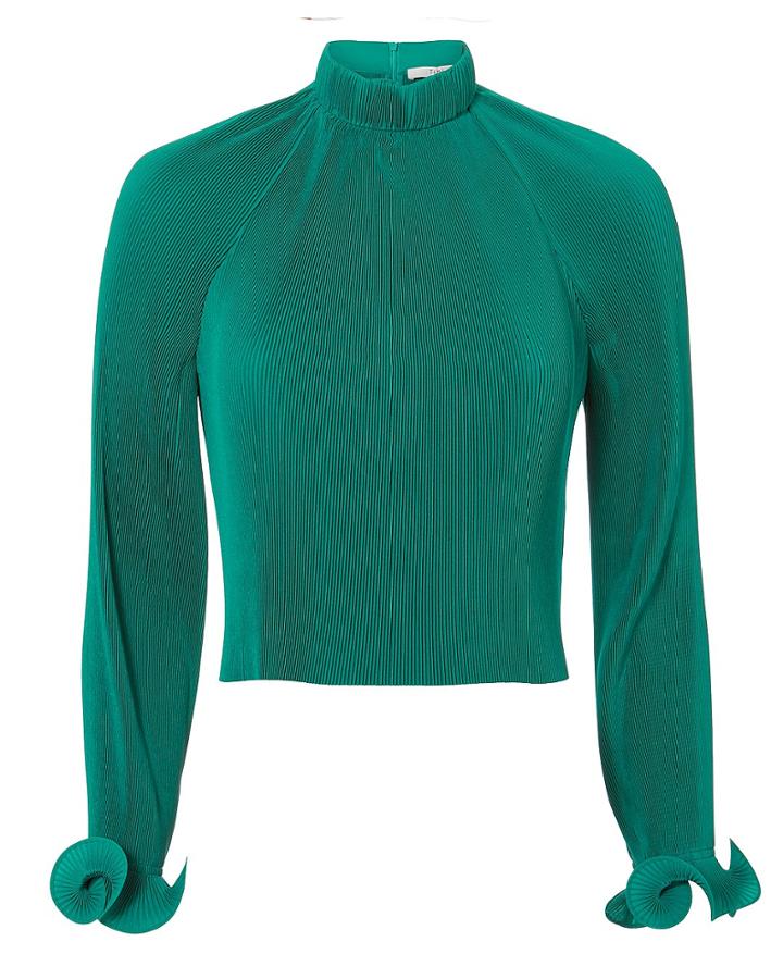 Tibi Green Pleated Crop Top Green Xxs