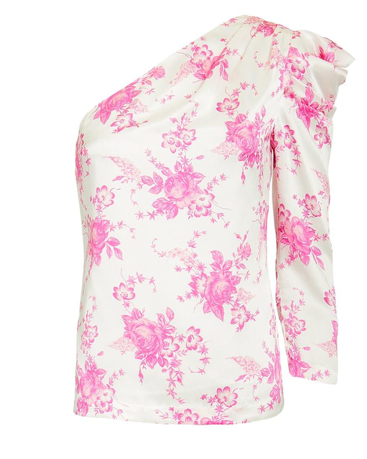 Les Reveries One Shoulder Floral Silk Top Pink Floral 2