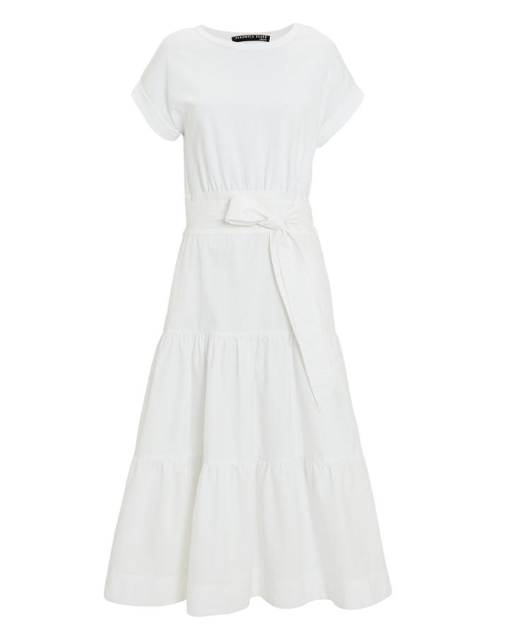 Veronica Beard Trail Belted Cotton Midi Dress White P