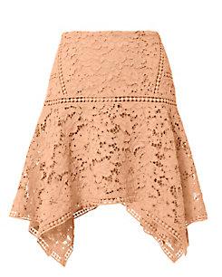 Veronica Beard Blush Lace Asymmetrical Hem Skirt