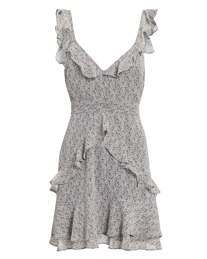 The East Order Kesta Ruffle Mini Dress Black/floral M