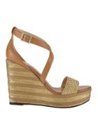 Jimmy Choo Portia Metallic Stripe Wedge Sandals Brown 37