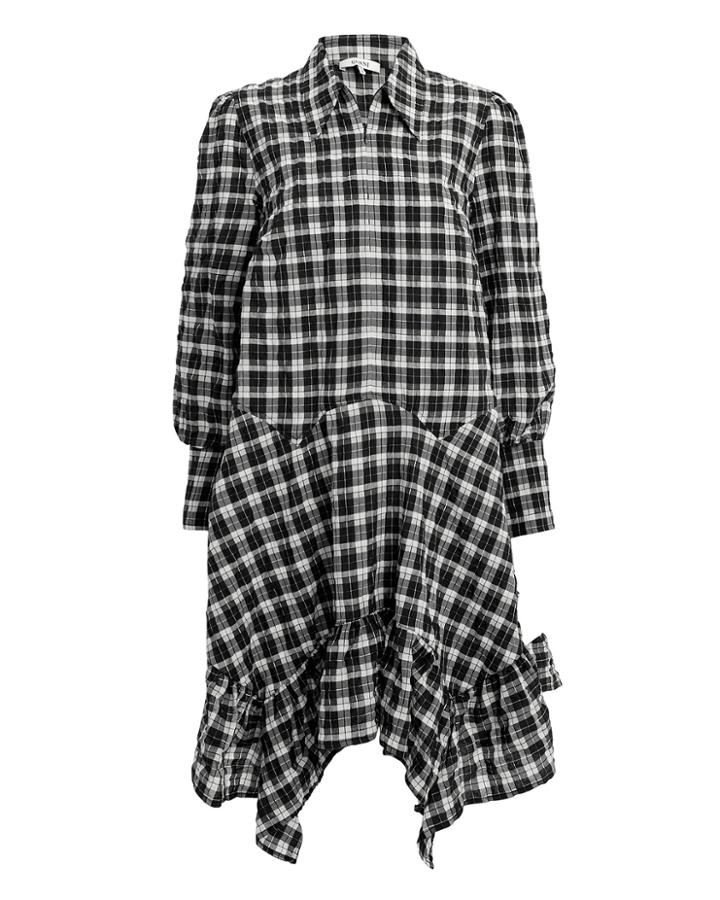Ganni Charron Seersucker Shirtdress Black/white 36