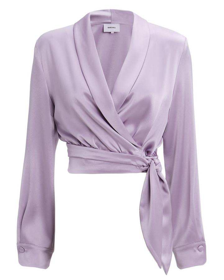 Nanushka Satin Wrap Crop Top Light Purple L