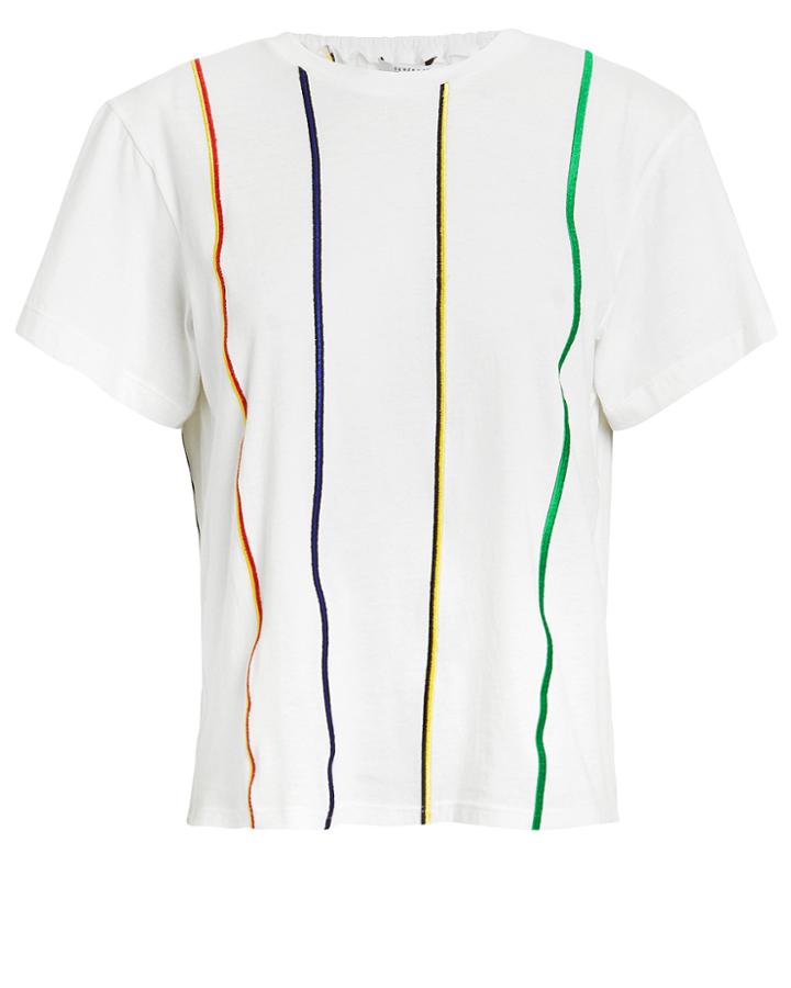 Derek Lam 10 Crosby Striped Embroidered T-shirt White/stripe M