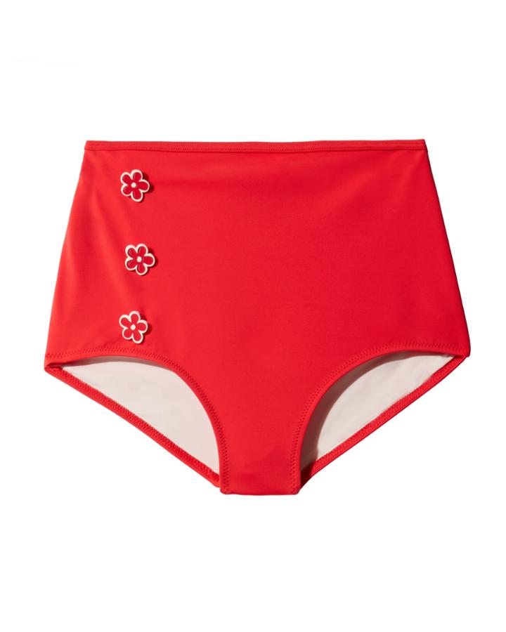 Solid & Striped Brigitte Flower High-rise Bikini Bottom Red S