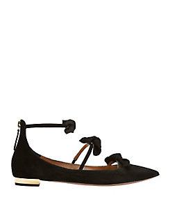 Aquazzura St Tropez Strappy Bow Suede Point Toe Flats