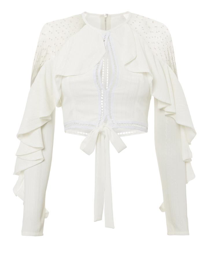 Patbo Ruffle Crop Top White Zero