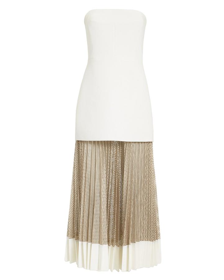 Dion Lee Strapless Bonded Crepe Net Pleated Dress Ivory/beige 10