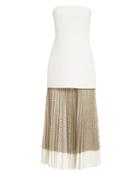 Dion Lee Strapless Bonded Crepe Net Pleated Dress Ivory/beige 10