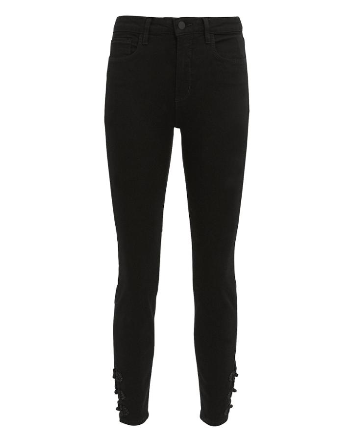L'agence Margot Brocade Hem High-rise Ankle Skinny Jeans Black 24