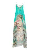 Camilla Overlay Printed High-low Dress Turquoise/ Abstract S