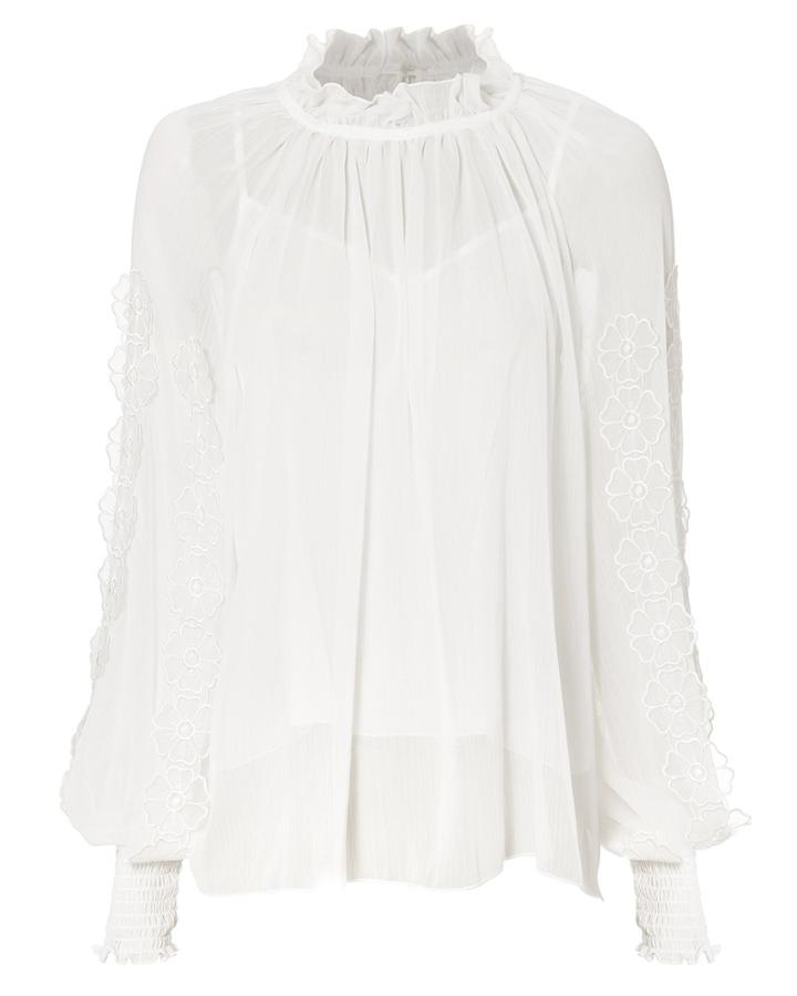 See By Chloe See By Chlo Floral Applique Sheer Blouse White 36