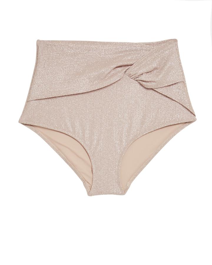 Jonathan Simkhai Metallic Twist Front Bikini Bottoms Champagne P