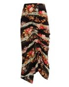 Preen By Thornton Bregazzi Monna Ruched Midi Skirt Black/floral P