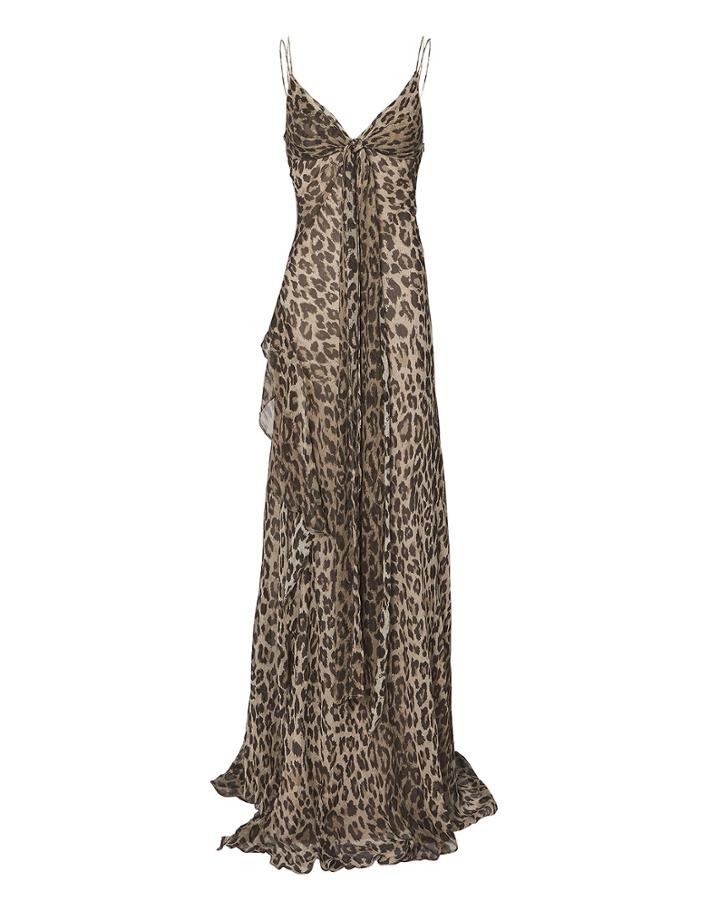 Nicholas Leopard Tie Front Maxi Dress Multi Zero