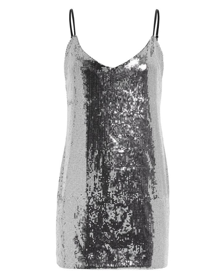 Rta Bijou Sequin Silver Slip Dress Silver 4