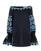 March 11 Geometric Embroidery Off-the-shoulder Tunic