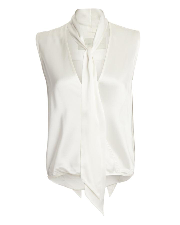 Michelle Mason Satin Tie Neck Blouse Ivory 6
