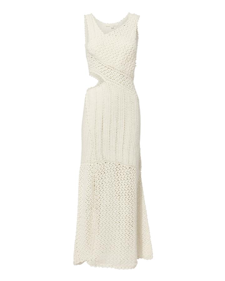 Jonathan Simkhai Pearl Embellished Crochet Maxi Dress White S