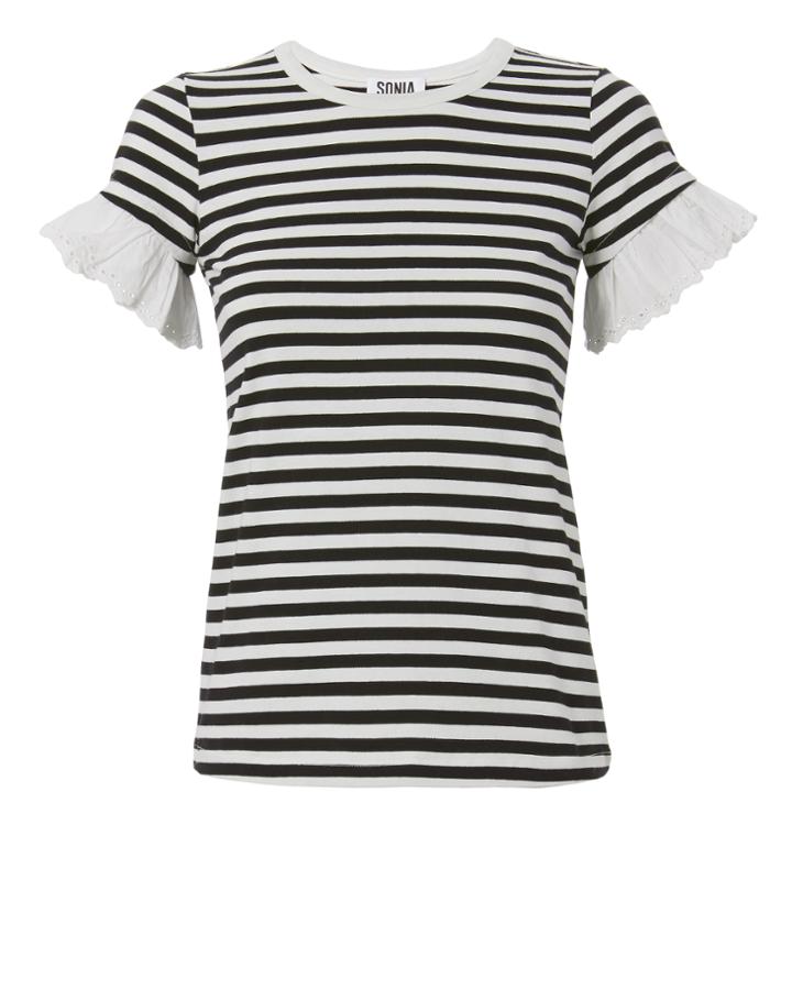 &quot;sonia By Sonia Rykiel Eyelet Sleeve Striped Tee&quot;