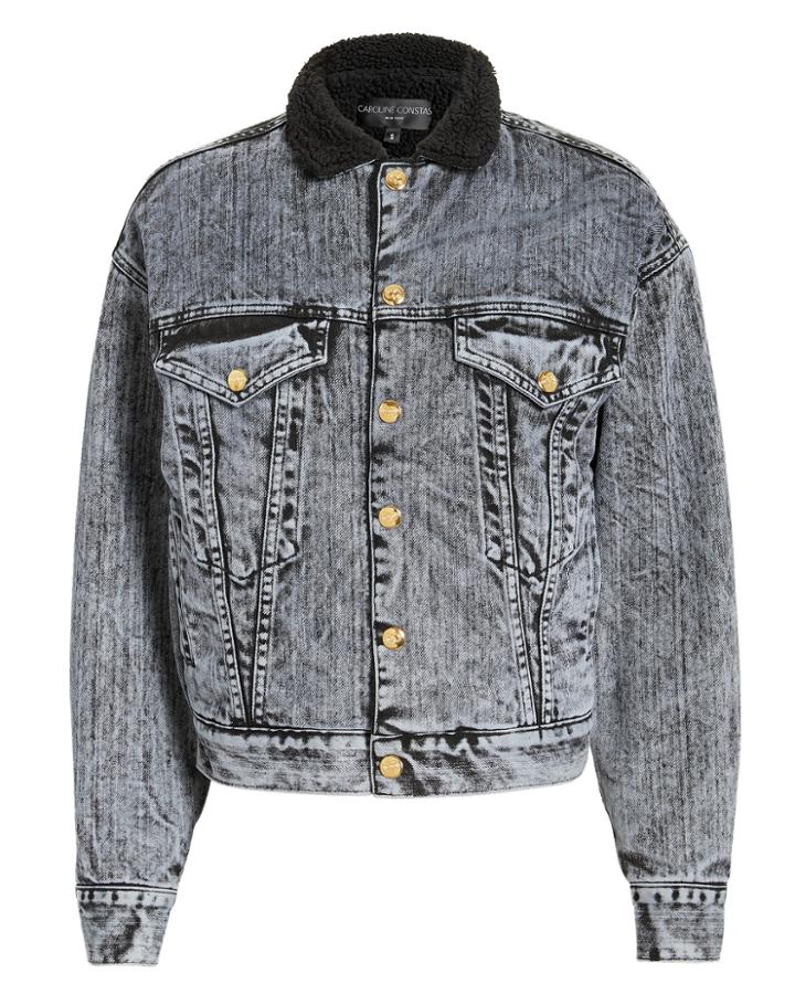 Caroline Constas Faux Shearling Denim Jacket Black S