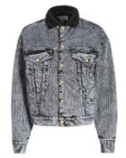 Caroline Constas Faux Shearling Denim Jacket Black S