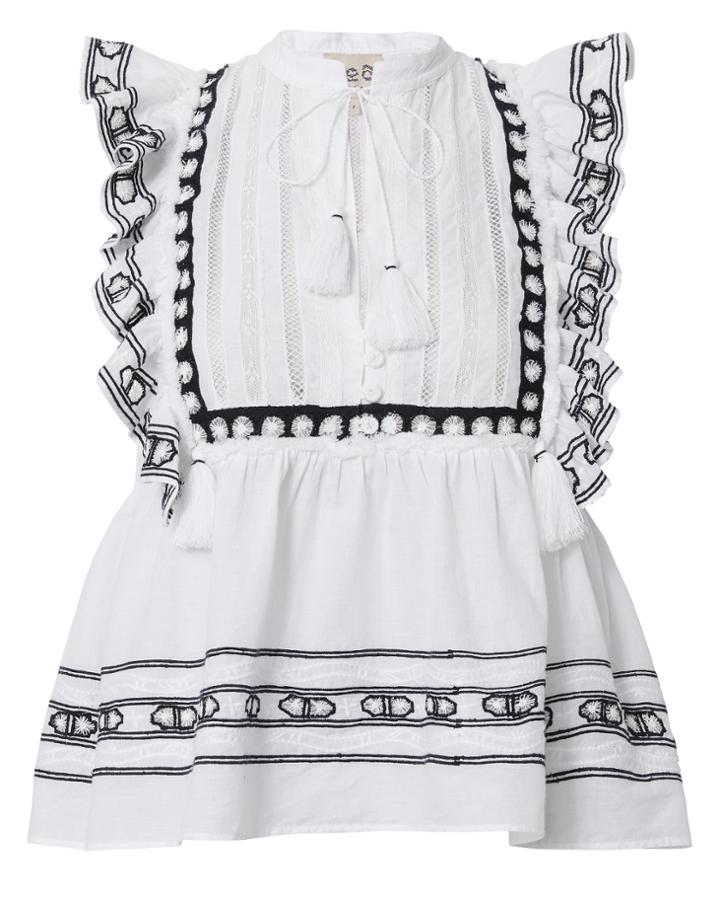 Sea Navy Embroidered White Ruffle Tank Multi Zero